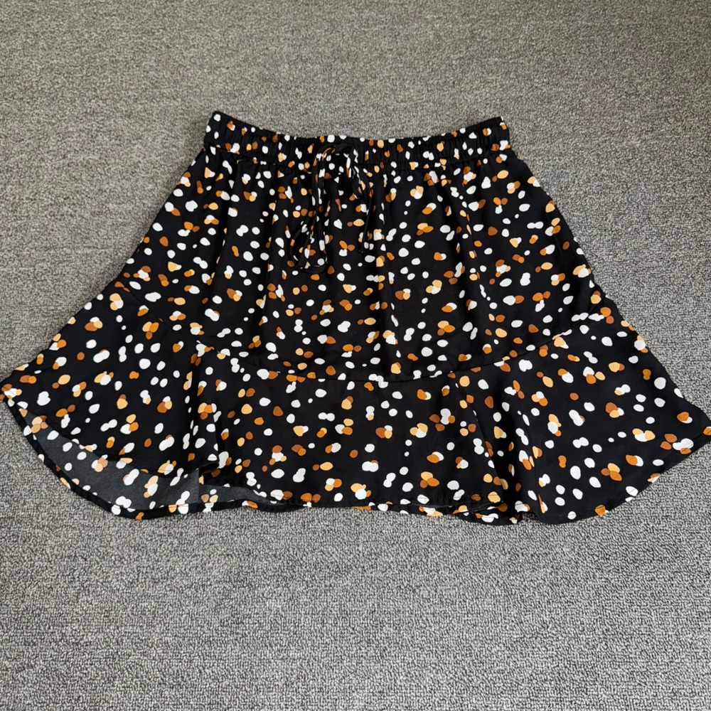 Trixxi Clothing Company Black Polka Dot Ruffle Mini Skirt Women's Medium Preppy